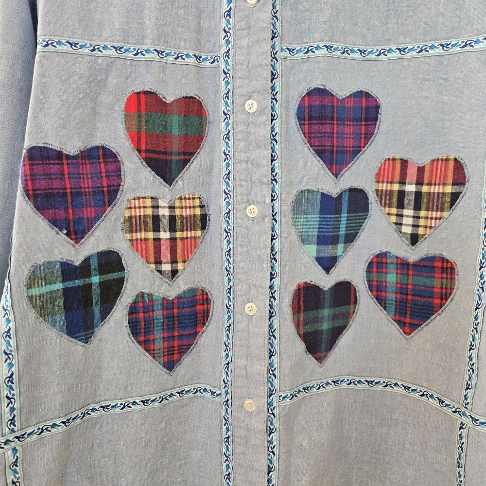 Vintage Cricket Button Down Patchwork Boho Heart … - image 2